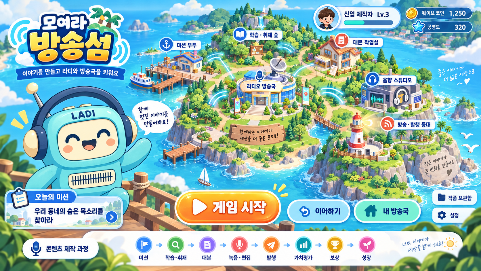 라디와 방송 시설이 있는 모여라 방송섬